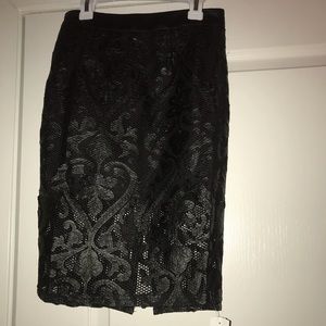Black pencil lace skirt.